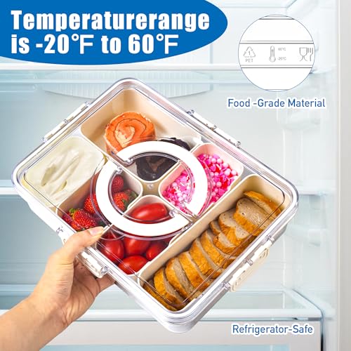 Bandesun Divided Serving Tray with Lid and Handle - Clear Organizer for Candy, Fruits, Nuts, Snacks - Perfect for Party, Entertaining - Snackle Box Charcuterie Container for Portable Snack Platters - style: compartments Long 1pcs Small 4pcs Medium 1pcs