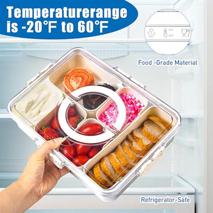 Bandesun Divided Serving Tray with Lid and Handle - Clear Organizer for Candy, Fruits, Nuts, Snacks - Perfect for Party, Entertaining - Snackle Box Charcuterie Container for Portable Snack Platters - style: compartments Long 1pcs Small 4pcs Medium 1pcs