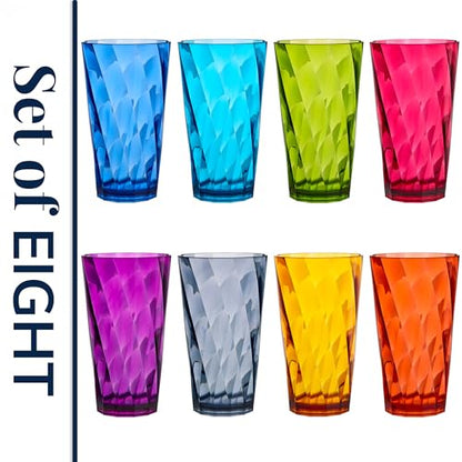 US Acrylic Optix Plastic Reusable Drinking Glasses (Set of 8) 20oz Water Cups in Jewel Tone Colors | BPA-Free Tumblers, Made in USA | Top-Rack Dishwasher Safe - size: 20 ounces