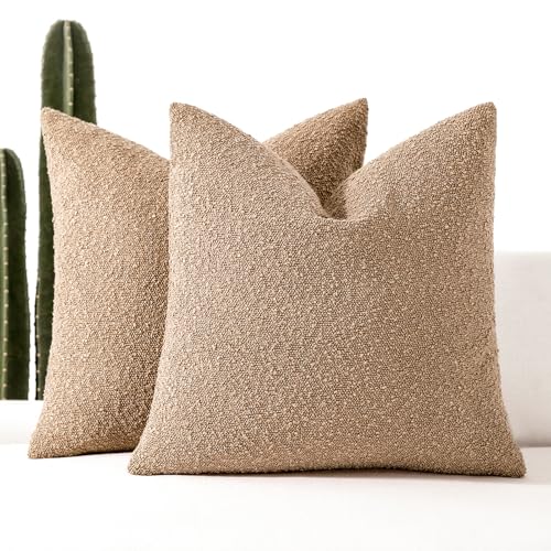 16x16 Boucle Throw Pillow Covers, Set of 2, Camel - color: Camel, size: 16" x 16" (Pack of 2)