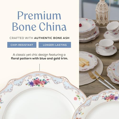 Joseph Sedgh Collection Romantic Bloom Bone China Dinnerware Set, 57-Piece | Service for 4, Premium Ash Bone China, Dishwasher Safe - size: 20 Piece Set