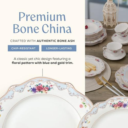 Joseph Sedgh Collection Romantic Bloom Bone China Dinnerware Set, 57-Piece | Service for 4, Premium Ash Bone China, Dishwasher Safe - size: 20 Piece Set