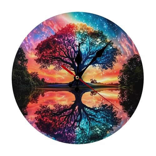Tree of Life Minimalist Silent Wall Clock 11.8x11.8 inches, Modern Round Wooden Clock Without Numbers for Bedroom Living Room Office Home Decor - color: Tree of Life-2, size: 11.8x11.8 inches