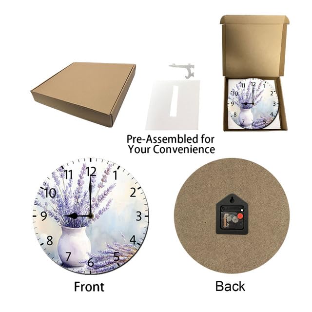 Wall Clock Lavender Sign Silent Non Ticking Round Clocks Lavender Clocks 10inch Battery Operated Quartz Quiet Desk Clock for Home Office - color: Wallclock03
