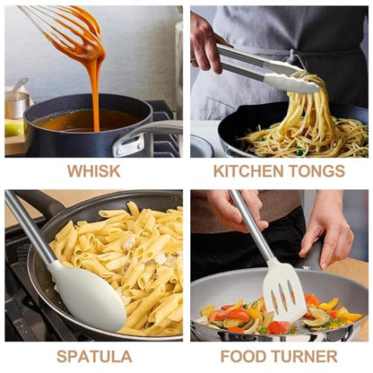 Kitchen Utensils Set-Umite Chef 34 Pcs Silicone Cooking Utensils Set for Nonstick Cookware-Silicone Spatulas Set, Stainless Steel Handle-White Kitchen Gadgets Tools, Pots and Pans Accessories - color: White