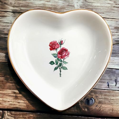 June Rose Flower Ring Dish-Red Floral Jewelry Dish for Hippie,Nature,Pace-June Flower for Mom,Mother-in-law,Aunt,Grandma,Sister,Friend-Gemini Birthday Gifts - style: 6 - June (Rose)