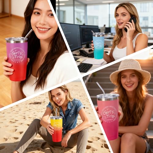 4 Pack Girls Trip Tumbler Set | 20oz Stainless Steel Insulated Tumblers with Lids Straws, Girls Trip Gifts for Women Friends, 2026 Gradient Tumblers - color: Style 1