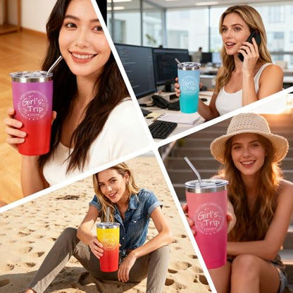 4 Pack Girls Trip Tumbler Set | 20oz Stainless Steel Insulated Tumblers with Lids Straws, Girls Trip Gifts for Women Friends, 2026 Gradient Tumblers - color: Style 1