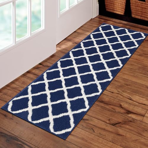 SHACOS Kitchen Runner Rugs 2x6 ft Washable Rug Runner Dirt Trapping Non Slip Rubber Backing Hallway Entryway Runners Laundry Room Floor Carpet Mats, Navy Blue - color: Navy Blue, size: 2' x 6'