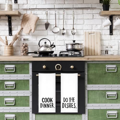 Cook Dinner Funny Kitchen Towels 2 Pack, Cute New House Gift for Hostess, Mother's Day Birthday Housewarming Gift for Mom, Auntie, Friends - color: Cook Dinner Set
