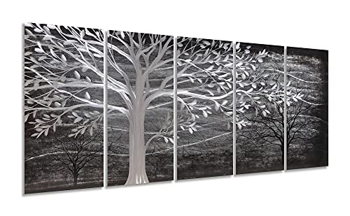 Yihui Arts Metal Tree Wall Decor Hand Grind On Aluminum Modern Abstract Nature Wall Art Contemporary Landscape Pictures for Living Room Bedroom Dinning - color: Black Tree, size: 64"L x 32"W