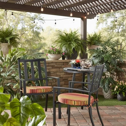 Greendale Home Fashions Set of 2 Outdoor 18 inch Round Patio Dining Chair Pads – Comfortable Fiber-Filled Seat Cushions with Ties, Reversible Polyester Fabric, Kinnabari Stripe - color: Kinnabari Stripe