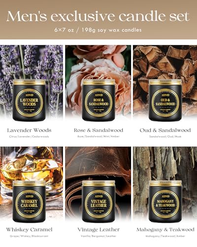 AOOVOO Scented Candles Gift Set - 6 Pack Candles for Men | Soy Candle for Home Scented, 42 oz 300 Hour Long Lasting Candle Set for Gift, Birthday, Christmas, Thanksgiving, Anniversary