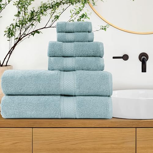 HILLFAIR Premium 600 GSM 6 Piece Towel Set- 2 Bath Towels, 2 Hand Towels & 2 Washcloths, Machine Washable, Hotel Quality, Super Soft & Highly Absorbent Cotton Towel: Ocean Blue - color: Ocean Blue, size: 6 Piece Towel Set