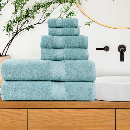 HILLFAIR Premium 600 GSM 6 Piece Towel Set- 2 Bath Towels, 2 Hand Towels & 2 Washcloths, Machine Washable, Hotel Quality, Super Soft & Highly Absorbent Cotton Towel: Ocean Blue - color: Ocean Blue, size: 6 Piece Towel Set