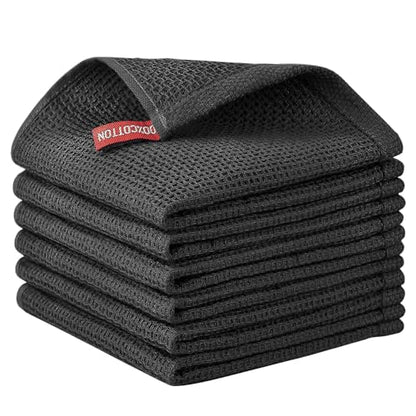 Nialnant 100% Cotton Kitchen Towels,6 Pack Waffle Weave Kitchen Dish Cloths,Absorbent Dish Towels Quick Drying Cleaning Rags-Black,12 x 12In - color: Black, size: 12 x 12 - 6 Pack