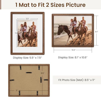 8.5x11 Natural Solid Oak Wood Picture Frame with 6x8 Mat, Premium Rustic Wooden Photo Frames with Plexiglass, Poster Photo Frame for Gallery Wall Hanging, Walnut, 3 Packs - color: Walnut, size: 8.5x11-3P
