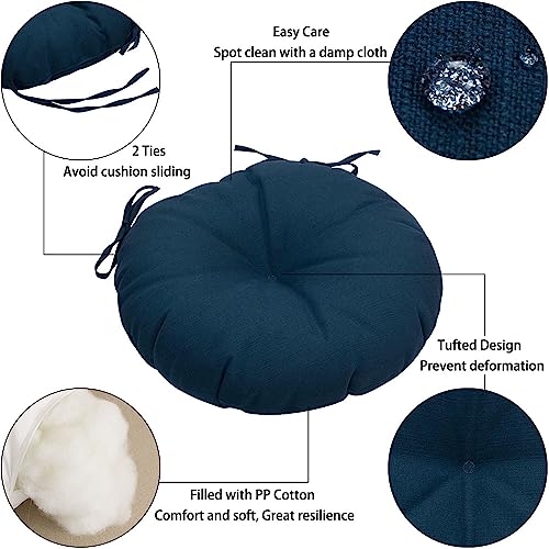 Magpie Fabrics 15" Round Bistro Seat Cushions with Ties, Set of 2, Waterproof All Weather Tufted 4" Thick Patio Chair Pads for Home Garden Dining Metal Stool - Navy - color: Blue Navy