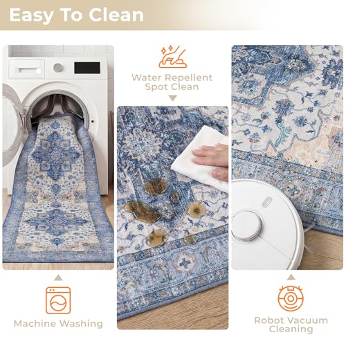 3 Piece Kitchen Rugs Sets with Runner, Washable Non Slip Soft Boho Kitchen Mats, Low Pile Stain Resistant Carpet for Hallway, Laundry Room, Entryway (20"x32"+20"x48"+20"x59", Blue Beige Cream) - color: Blue Beige Cream