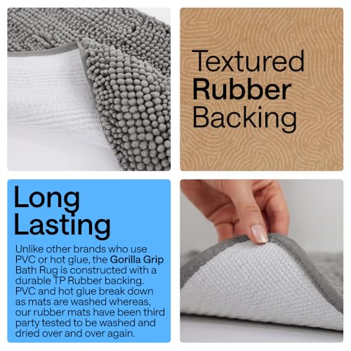 GORILLA GRIP Bathroom Rug Sets 3 Piece, Bath Mat Set and Oval Toilet Base with Rubber Backing, Plush Absorbent Shaggy Chenille Washable Mats, Includes 24x19.5, 24x17 and 36x24 Inch Rugs, Grey - color: Grey, style: 24"x19.5" + 24"x17" + 36"x24" - 3 Pack