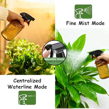YYTSGG Glass Plant Mister Bottle, 13.5oz, Brown | Refillable Water Spray Bottle with Adjustable Mist Nozzle for Indoor Flowers, Outdoor Gardening, Cleaning, Hair and Pets Care - color: Brown