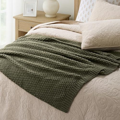 EVERGRACEHOME Chunky Chenille Knit Throw Blanket, 60 x 80, Olive Green | Sculpted Moss Stitch, Chic Modern Farmhouse, All-Season Warmth, OEKO-TEX® Certified, Elegant Blanket for Couch, Bed, Sofa - color: Olive Green, size: 60" X 80"