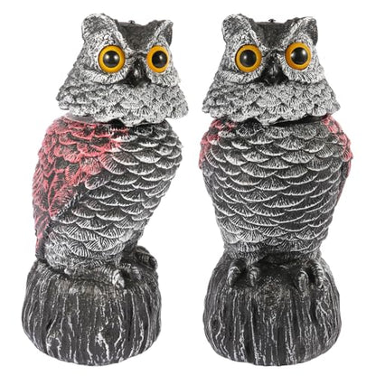 Owl Decoys to Scare Birds Away, 2 Pack BobbleHead Fake Owls Plastic Scarecrow Bird Deterrent, Nature Enemy Scarecrow Plastic Owl Statues, Garden Decor Statues for outside, Patio, Lawn, Yard Decoration