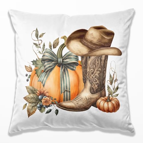 Boho Fall Western Pillow Covers 18x18, Western Fall Decor, Coquette Bow Autumn Pumpkin Country Cowgirl Boot Hat Decorative Throw Pillow Covers for Girls Room Home Bedroom Living Room - color: 11 Color