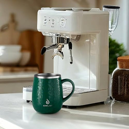 Ideus 16 oz Insulated Coffee Mug with Handle and Lid, Double Wall Stainless Steel Vacuum Thermal Coffee Mug, Travel Coffee Cup Thermal Cup for Home and Office (Leopard Green, FUJI DAWN) - color: Leopard Green