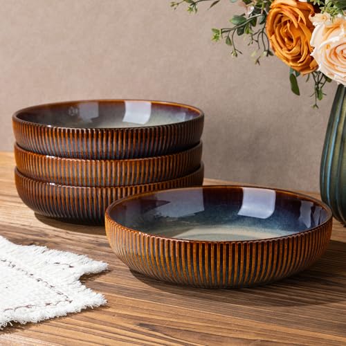 8.5" Ceramic Pasta Bowls Set of 4, Salad Bowls | Versatile Serving Bowls for Pasta, Salad, Fruit & Noodles, Housewarming & Wedding Gift, Cocoa Mocha - color: Cocoa Mocha, size: 8.5 Inch