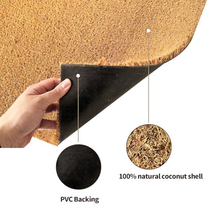 Coco Coir Door Mat with Heavy-Duty，Welcome doormats，Dirt Trapping Entry Mat，Weather Resistant,Non-Slip Outdoor Door Mats，43 * 76 cm，PVC Backing