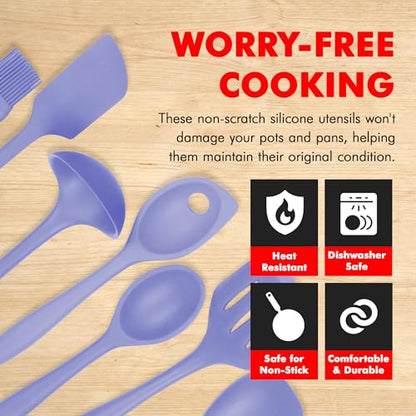 Chef Craft - Premium Silicone Kitchen Tools and Utensils Set, Non-Scratch, Withstands Temperatures up to 450°F, BPA-Free, 7 Piece Cooking Utensils Set, Pastel Blue - color: Pastel Blue, size: 7 Piece Set