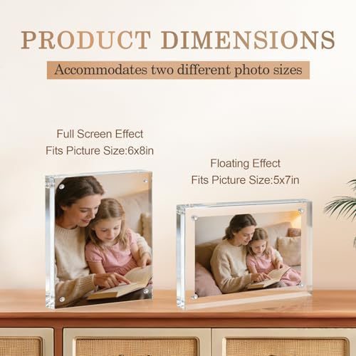 Acrylic Frame, 6x8 Picture Frame 5 Pack, 20MM Thicker Block, Double Sided Magnetic Clear Freestanding Photo Frame for Desk or Tabletop Display - size: 6x8" 5pack