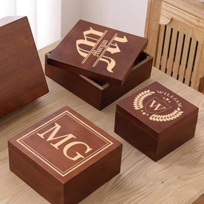 Personalized Wooden Keepsake Box with Monogram, Custom Memory Box with Name | Rustic Storage Chest for Photos & Mementos, Customize Wood Gift Box for Men Women, for Christmas Birthday Wedding Graduation - size: 5.9"L x 5.9"W x 3.9"H, style: Monogram