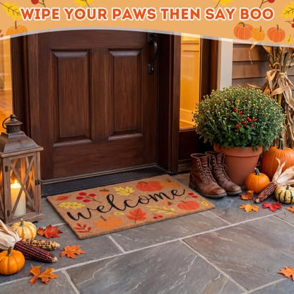 Fall Pumpkin Welcome Doormat, 16.5x30in Faux Coir Welcome Door Mat | Non Slip Backing, Washable and Reusable, Quick Drying, Indoor Outdoor Porch Use, Autumn Thanksgiving Decor, Housewarming Gift - style: Autumn Theme