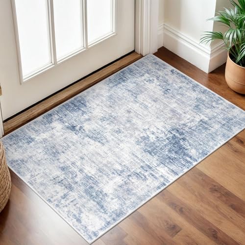 Small Abstract Area Rug 2x3 Ft Entryway Rugs Washable Door Mat Indoor Entrance, Rubber Backed Throw Rugs, Printed Non Slip Floor Carpet for Foyer Front Door Sink, Light Blue Grey - color: Light Blue/Grey/White, size: 2' x 3' (Rectangular)