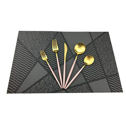 Natural Placemats Woven Vinyl Non-Slip Insulation Heat Stain Resistant Washable Table Placemats Kitchen Dining Table Top Meal Mat Place Mats PVC Set of 6, Natural Black Wood Color - color: Black