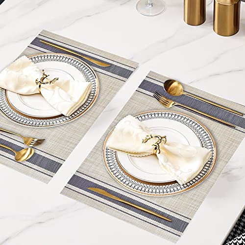 DACHUI Placemats Set of 6, Heat Resistant, Washable Woven Vinyl Place Mats - color: Blue Stripes, size: 6PCS