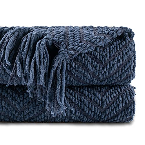 BATTILO HOME Navy Blue Throw Blanket for Couch, 60"x80" | Super Soft Cozy Warm Dark Blue Throws for Twin Bed, Knit Woven Chenille Blanket Versatile for Sofa Bedroom Home Decor - color: Navy, size: 60"x80"