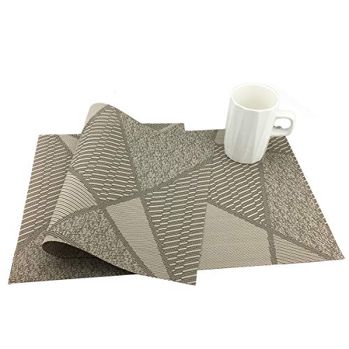 Natural Placemats Woven Vinyl Non-Slip Insulation Heat Stain Resistant Washable Table Placemats Kitchen Dining Table Top Meal Mat Place Mats PVC Set of 6, Natural Wood Color - color: Wood Color