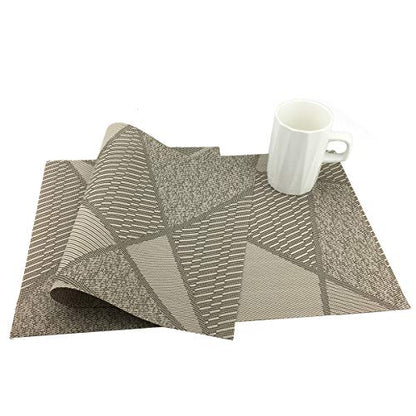 Natural Placemats Woven Vinyl Non-Slip Insulation Heat Stain Resistant Washable Table Placemats Kitchen Dining Table Top Meal Mat Place Mats PVC Set of 6, Natural Wood Color - color: Wood Color
