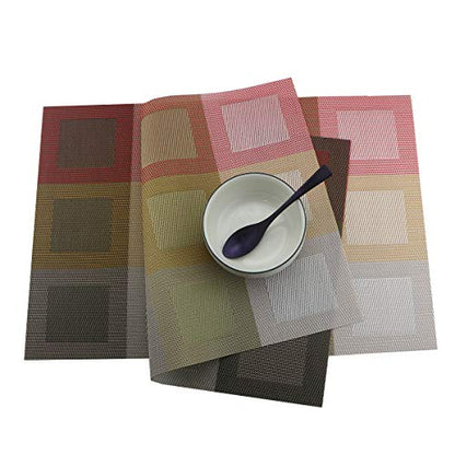 Set of 6 Placemats for Dinning Table, Luxury PVC Woven Vinyl Table Mats,Washable and Heat Insulation Kitchen Place Mats (6 pcs, Gold) - color: Red-square