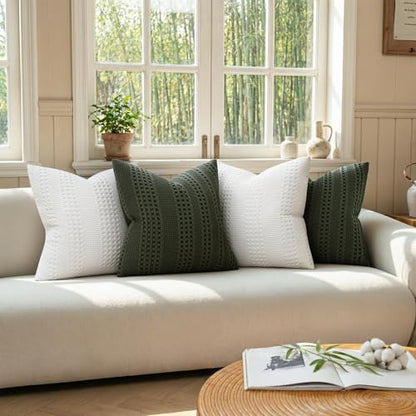 a moment 2 Pack Bamboo Fiber Pillow Covers - Waffle Weave, Ultra Soft & Breathable, Skin-Friendly Cotton Throw Pillow for Couch, Sofa, Bedroom Living Room 12x20 Inch White - color: White, size: 20" x 12" (Pack of 2)