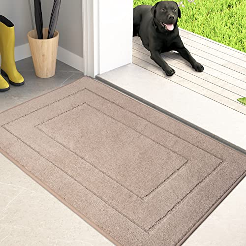 PURRUGS Dirt Trapping Door Mat Indoor Entrance, 24" x 35.5", Beige | Machine Washable, Non-Slip, Waterproof TPR Backing, Super Absorbent, Low Profile, Entryway Rug for Muddy Paws and Shoes - color: Beige, size: 24" X 35.5"