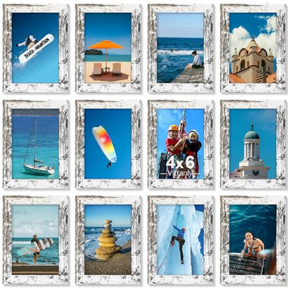Vittanly 4x6 Picture Frames Set of 12, Wall & Tabletop, Distressed White | Display Pictures 3.5x5 with Mat or 4x6 without Mat, Small Photo Frames, Engineered Wood with Shatter Resistant Plexiglass - color: Distressed White, size: 4x6