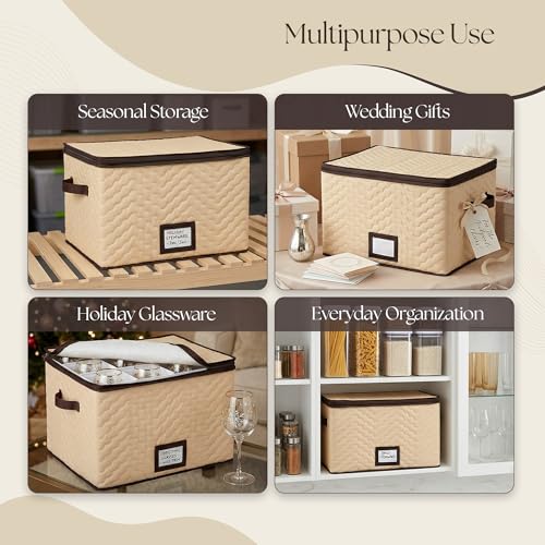 Wine Glass Storage Box with Dividers, Holds 12 Glasses up to 3.75" Wide | 2 Pack, Stemware Storage Case, Protects Fine China, Durable Quilted Microfiber, Carry Handles, Ideal for White Wine - size: Red & White Wine, style: 2 Pack