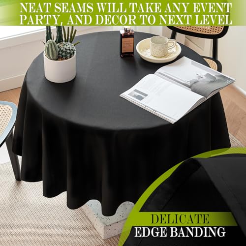 BYDOLL Table Cloth 48 Inch Round Tablecloth Fits Max38 Inch Diameter Table Top,Black Polyester Washable Wrinkle-Free Spillproof Tablecloth for Party Patio Cover - color: Black, size: 48" x 48" (Round-Fits Tables 24''-36'')