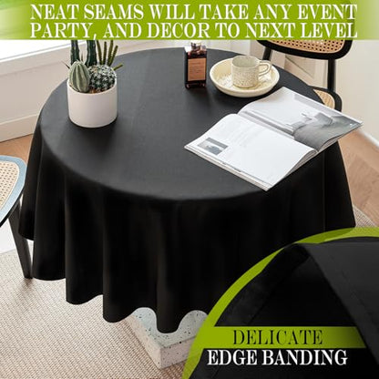 BYDOLL Table Cloth 60 Inch Round Tablecloth Fits Max50 Inch Diameter Table Top,Black Polyester Washable Wrinkle-Free Spillproof Tablecloth for Party Patio Cover - color: Black, size: 60" x 60" (Round-Fits Tables 36''-48'')