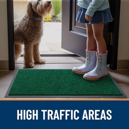 OLANLY Green 2 Piece Set, Indoor Outdoor Entrance Front Door Mat (29.5x17) & Geometric Door Mat (29.5x17)