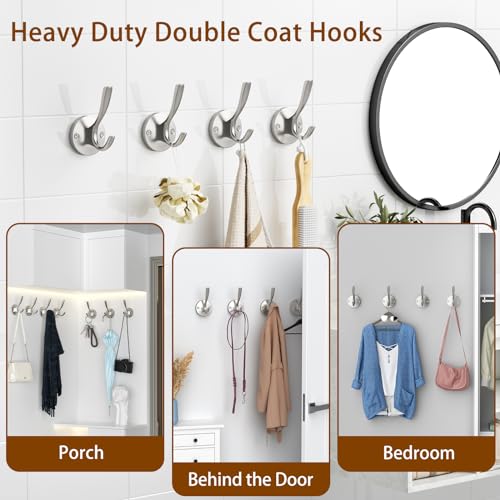 Towel Hooks for Bathrooms Silver Wall Hooks 2 Pack Brushed Nickel Coat Hooks Heavy Duty Towel Wall Hooks for Coats Robes Hats Bath Entryway Cubicle Kitchen Screw in Brushed Nickel Towel Hooks - color: Silver